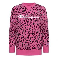 Girls' Champion Leopard All Over Print Crew Pink