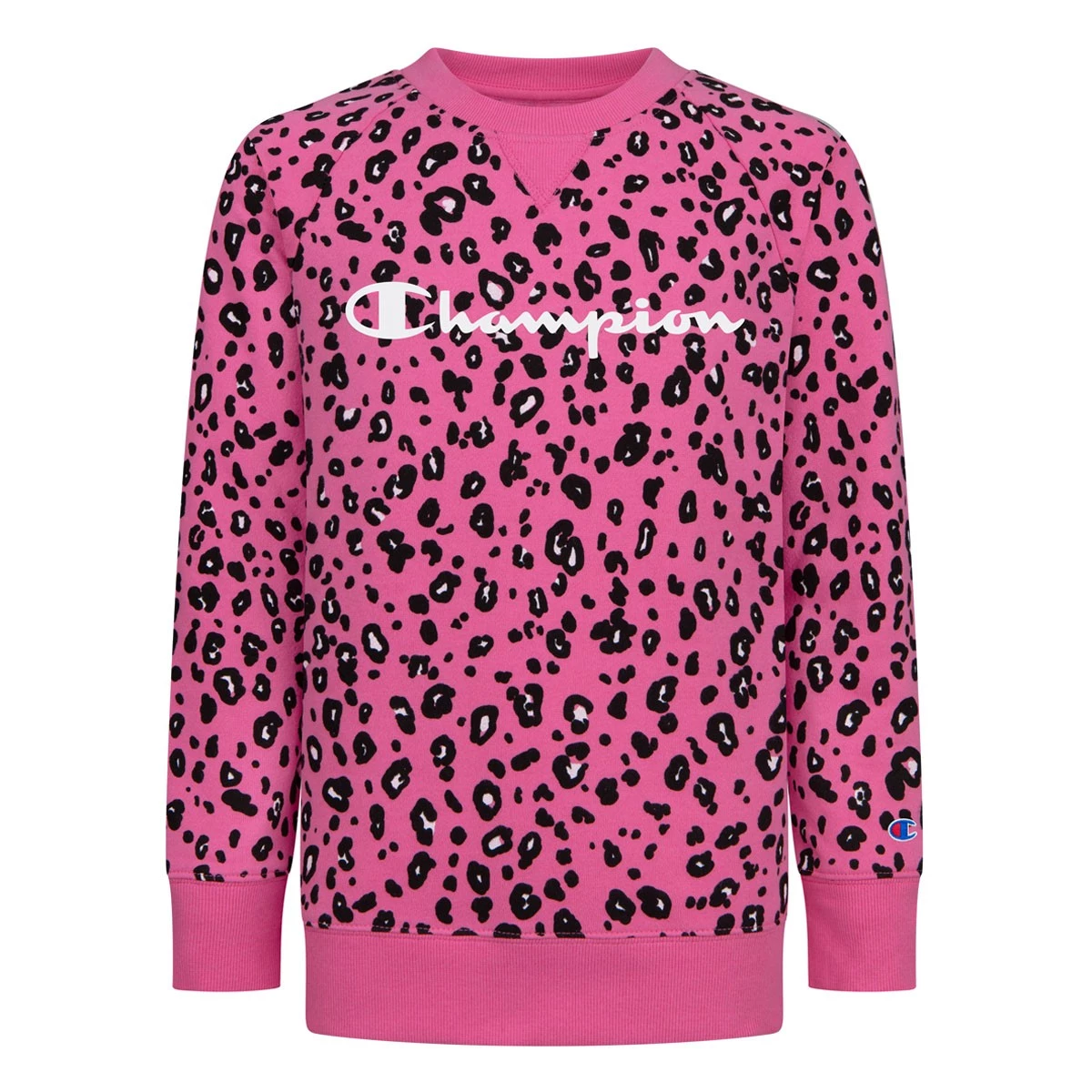 Girls' Champion Leopard All Over Print Crew Pink 4 Girls' Champion Leopard All Over Print Crew Pink - Image 2