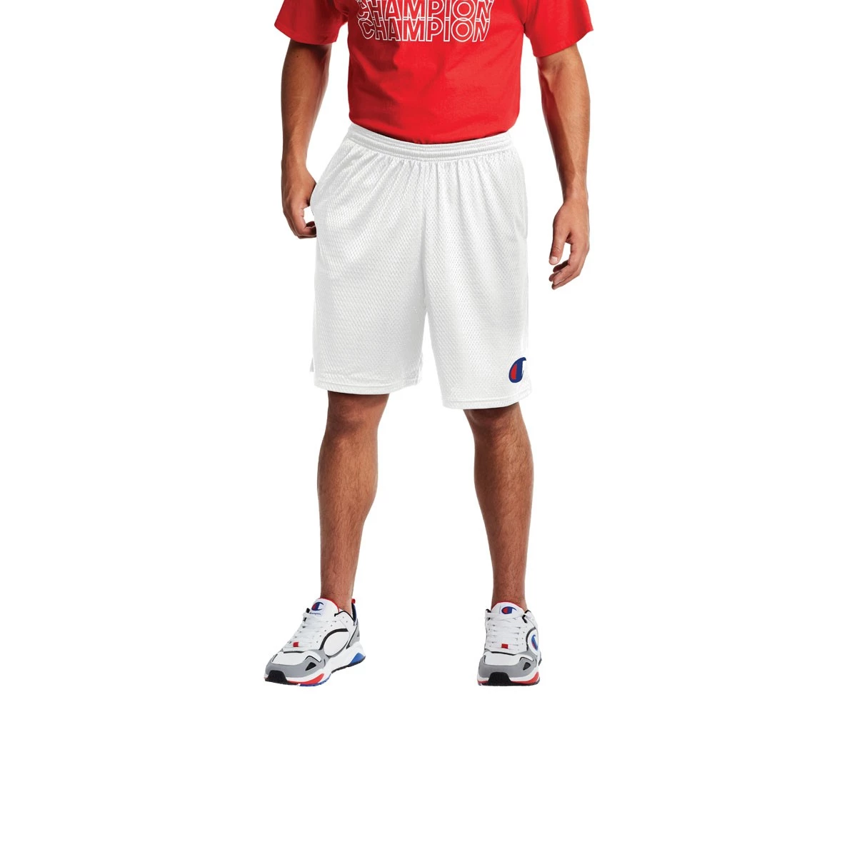 Men's Champion Graphic Mesh Shorts White 3 Men's Champion Graphic Mesh Shorts White