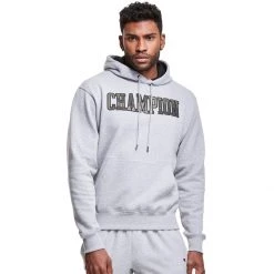 Men's Champion Powerblend Fleece Camo Block Applique Logo Sweatshirt Grey Heather