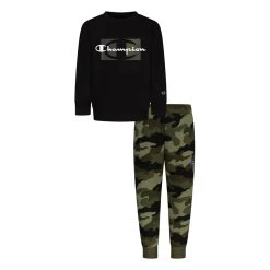 Toddler Boys' Champion Camo Script Crew And Joggers Set Black