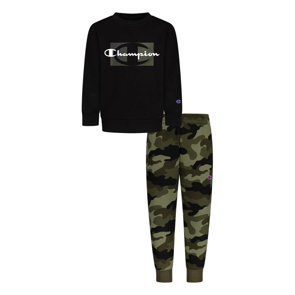 Toddler Boys' Champion Camo Script Crew And Joggers Set Black 3 Toddler Boys' Champion Camo Script Crew And Joggers Set Black