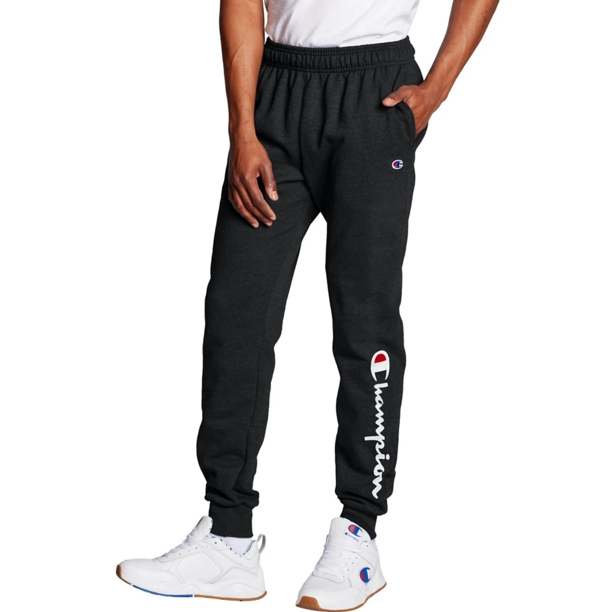 Men's Champion Script Powerblend Joggers Graphite Heather 3 Men's Champion Script Powerblend Joggers Graphite Heather