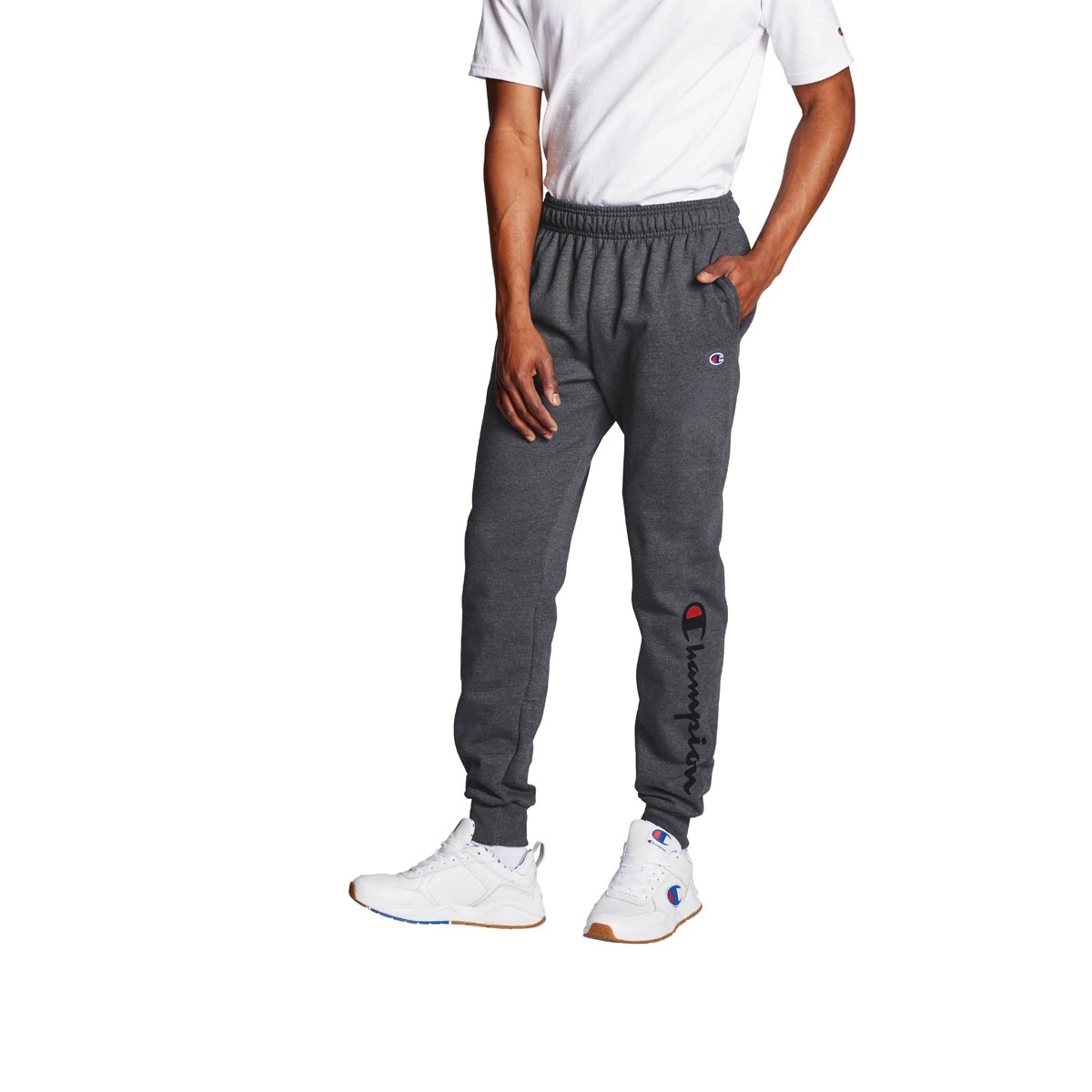 Men's Champion Script Powerblend Joggers Graphite Heather 4 Men's Champion Script Powerblend Joggers Graphite Heather - Image 2