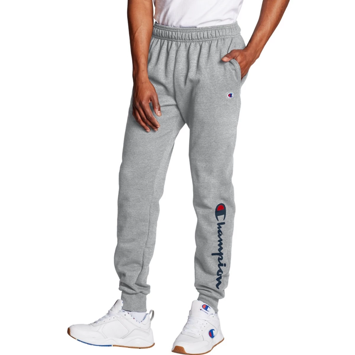 Men's Champion Script Powerblend Joggers Graphite Heather 7 Men's Champion Script Powerblend Joggers Graphite Heather - Image 5