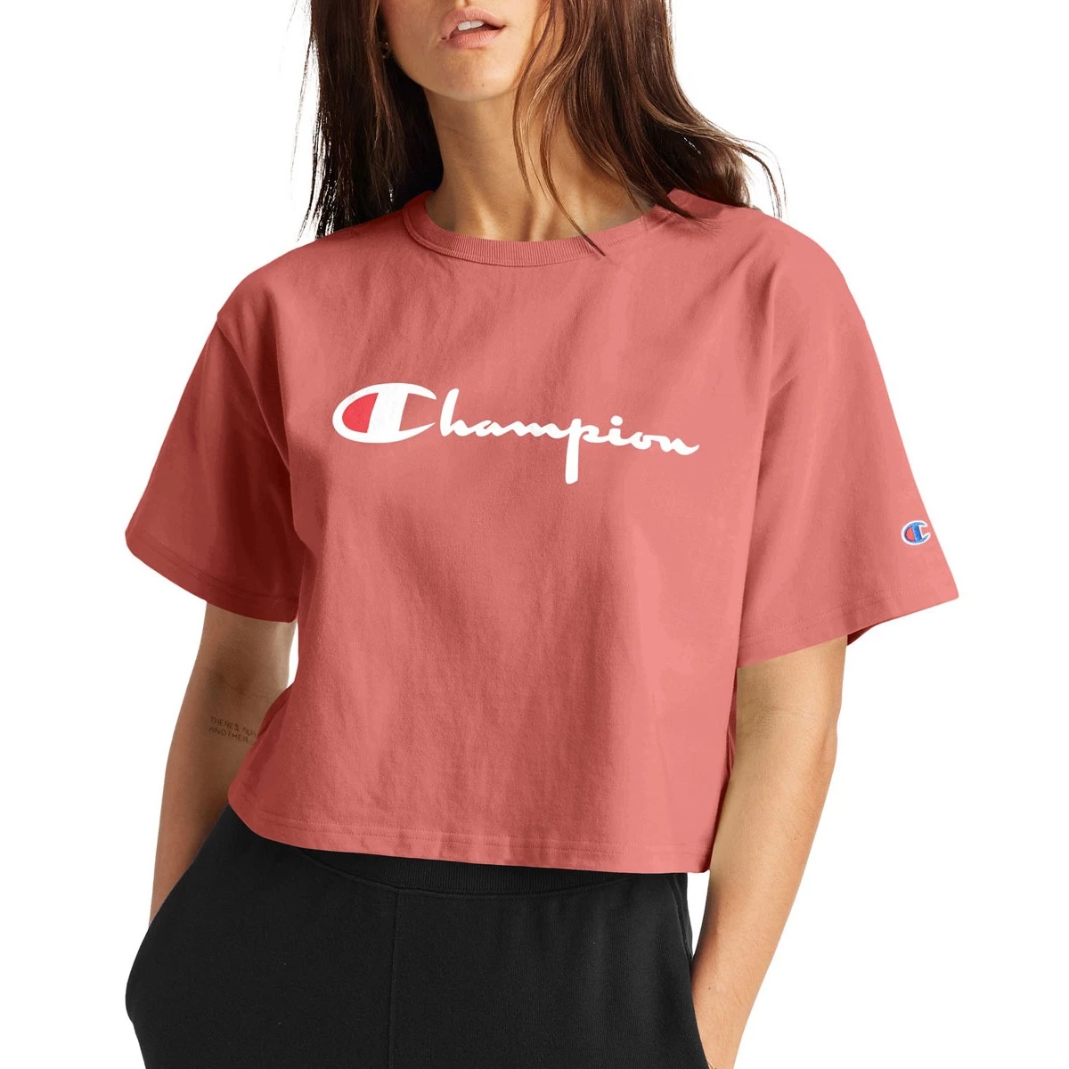 Women's Champion Graphic Logo Cropped Heritage Crop Top Sandalwood Red 3 Women's Champion Graphic Logo Cropped Heritage Crop Top Sandalwood Red