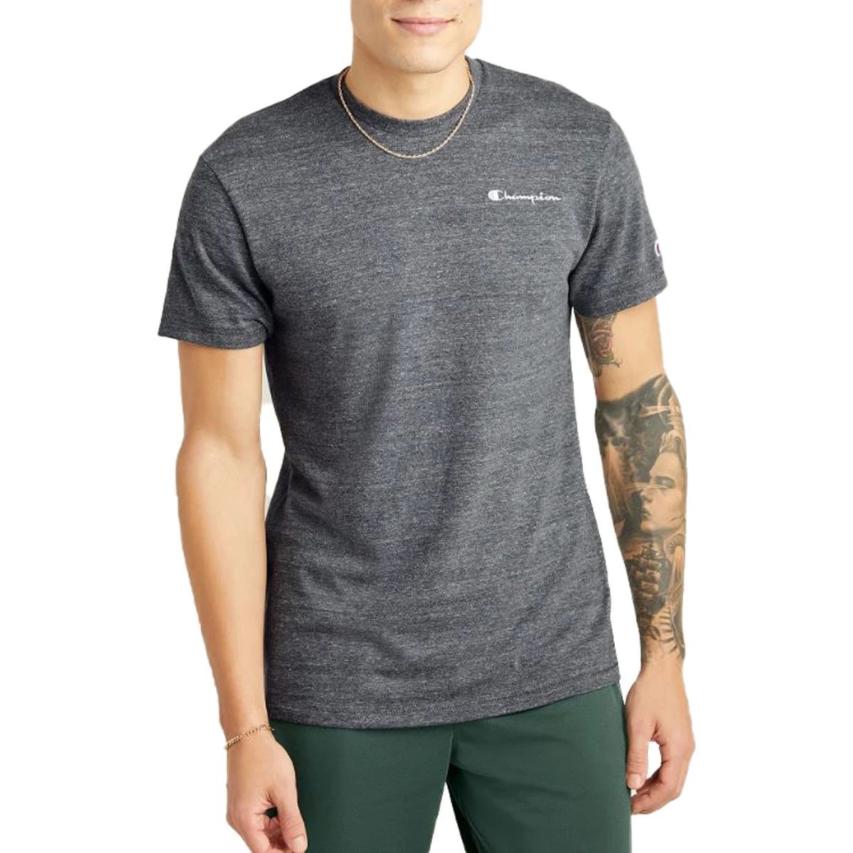 Men's Champion Embroidered Script Powerblend T-Shirt Royal Heather 6 Men's Champion Embroidered Script Powerblend T-Shirt Royal Heather - Image 4