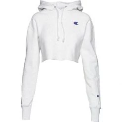 Women's Champion Reverse Weave Cropped Hooded Sweatshirt White