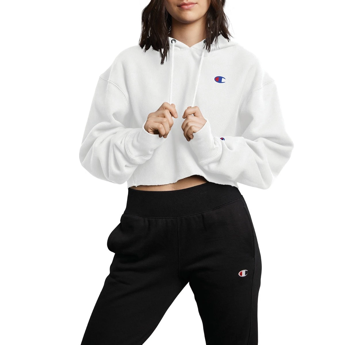 Women's Champion Reverse Weave Cropped Hooded Sweatshirt White 7 Women's Champion Reverse Weave Cropped Hooded Sweatshirt White - Image 5