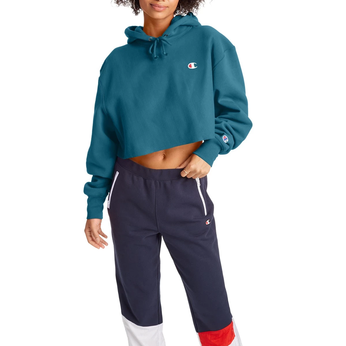 Women's Champion Reverse Weave Cropped Hooded Sweatshirt White 9 Women's Champion Reverse Weave Cropped Hooded Sweatshirt White - Image 7