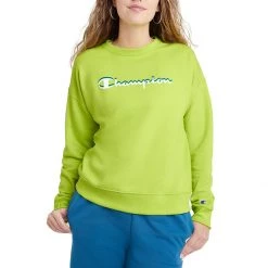 Women's Champion Powerblend Relaxed Double Shadow Script Graphic Crew Sweet Green -Champion Sales unnamed file 386