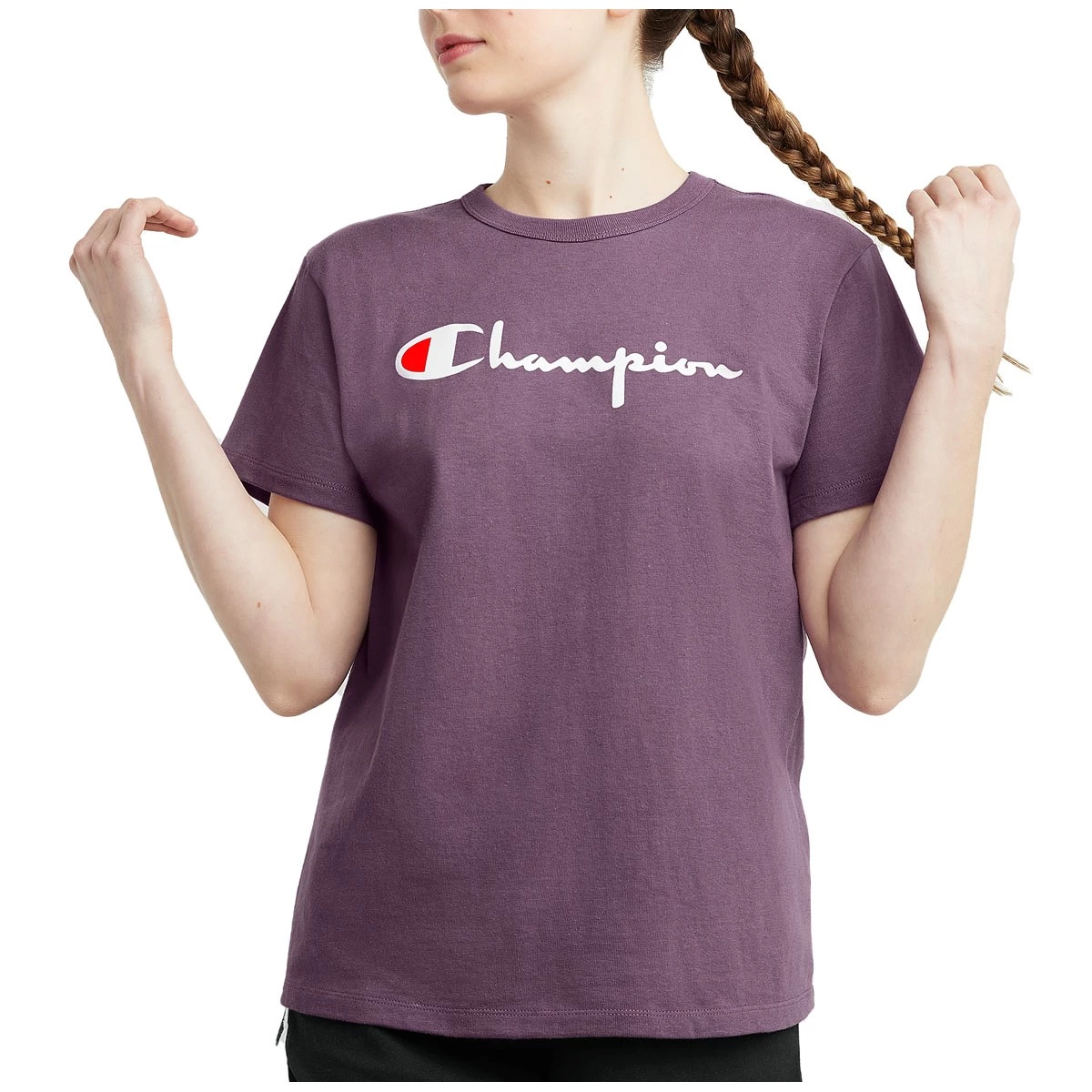 Women's Champion Script Logo Heritage Graphic T-Shirt Midnight Aster 7 Women's Champion Script Logo Heritage Graphic T-Shirt Midnight Aster - Image 5