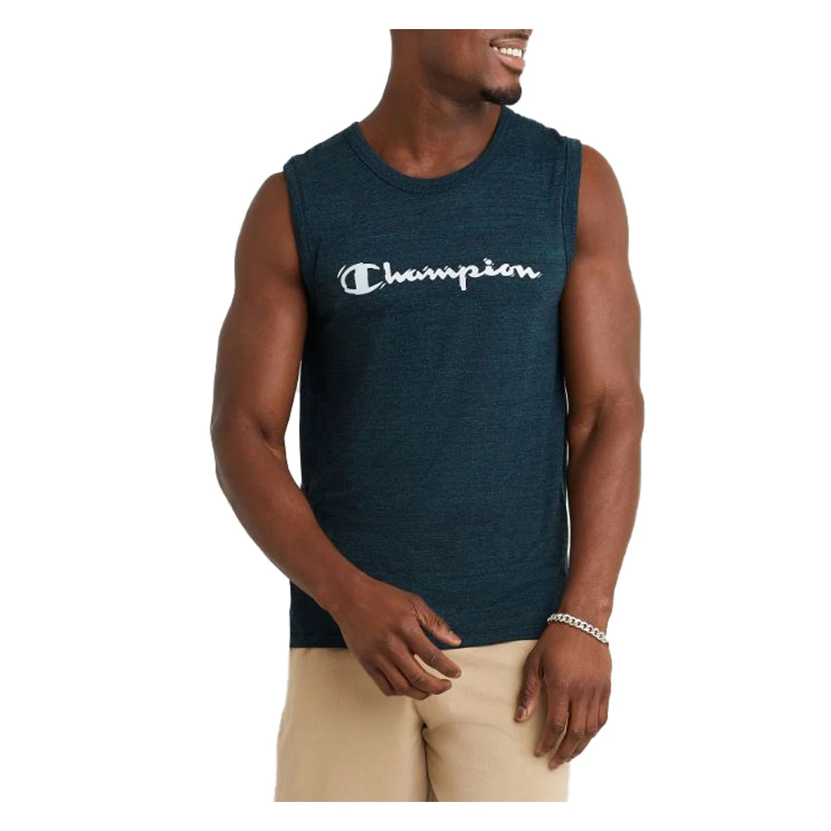 Men's Champion Waves Script Logo Classic Graphic Powerblend Tank Top Black/ Electric Cyan 5 Men's Champion Waves Script Logo Classic Graphic Powerblend Tank Top Black/ Electric Cyan - Image 3