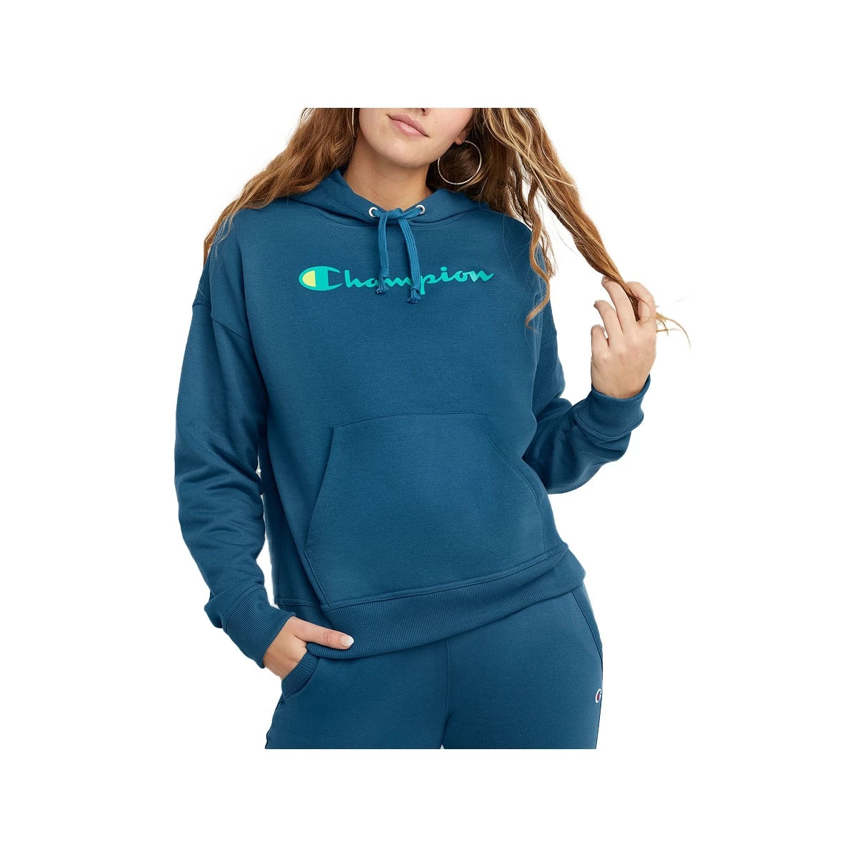 Women's Champion Powerblend Relaxed Tonal Script Graphic Hoodie Fresh Teal 8 Women's Champion Powerblend Relaxed Tonal Script Graphic Hoodie Fresh Teal - Image 6