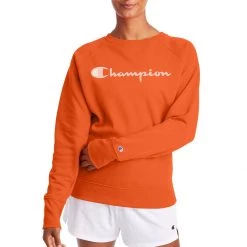 Women's Champion Powerblend Boyfriend Script Logo Graphic Crew Dark Berry Purple