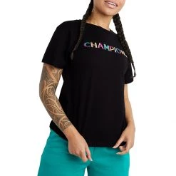Women's Champion Classic Double Drop Down Graphic T-Shirt Black -Champion Sales unnamed file 545