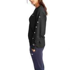 Women's Champion The Boyfriend Longsleeve Tee Black -Champion Sales unnamed file 657