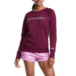 Women's Champion Powerblend Embroidered Logo Fleece Classic Crewneck Sweatshirt Seven Seas Blue
