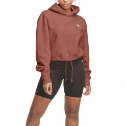 Women's Champion Small Graphic Reverse Weave Cinch Bottom Hoodie Sandalwood Red