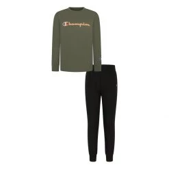 Boys' Champion Long Sleeve Signature T-Shirt And Fleece Joggers 2 Piece Set Olive Black -Champion Sales unnamed file 744