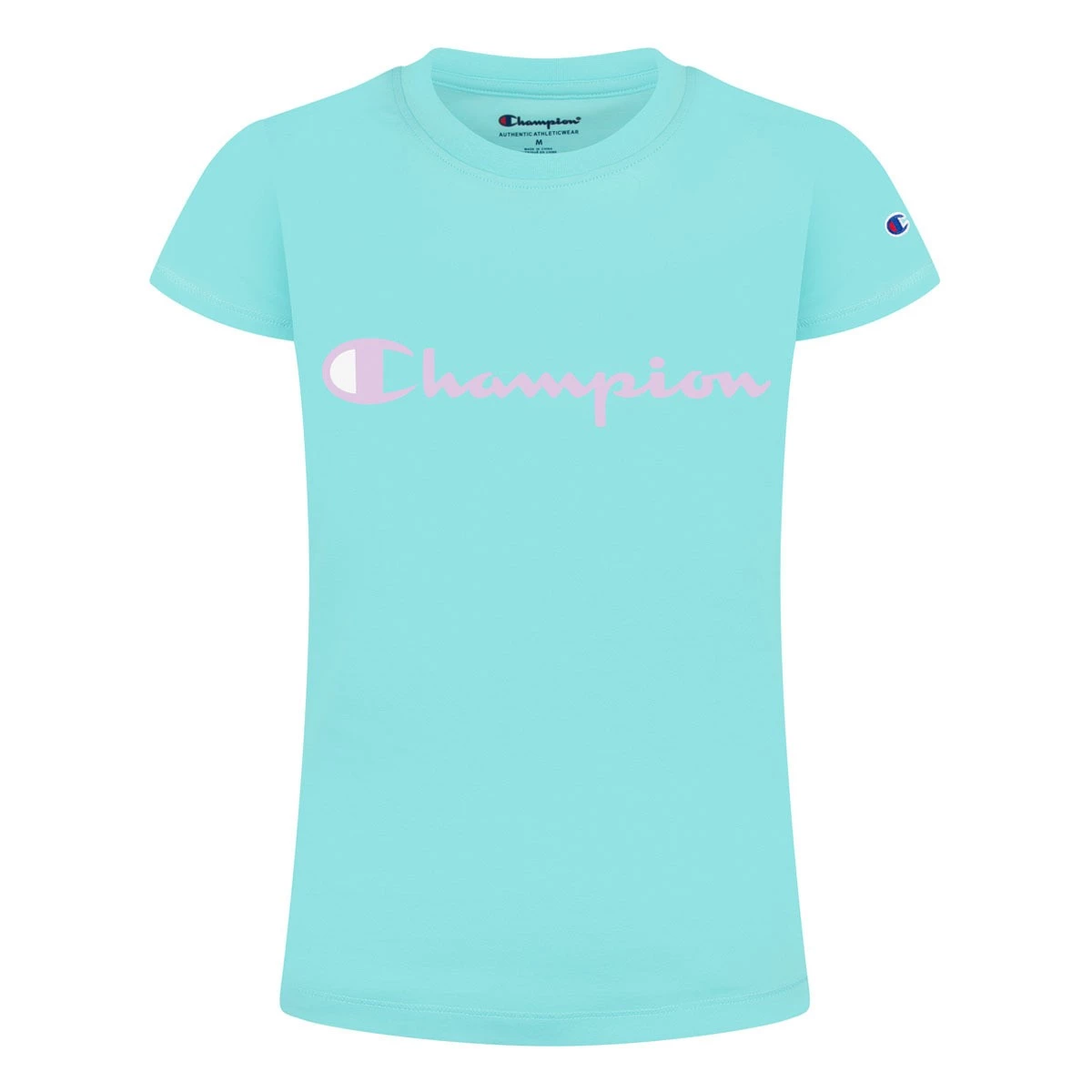 Girls' Champion Classic Script T-Shirt Aruba Blue 4 Girls' Champion Classic Script T-Shirt Aruba Blue - Image 2