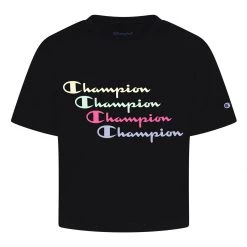 Girls' Champion Stair Stack Script Boxy T-Shirt Black