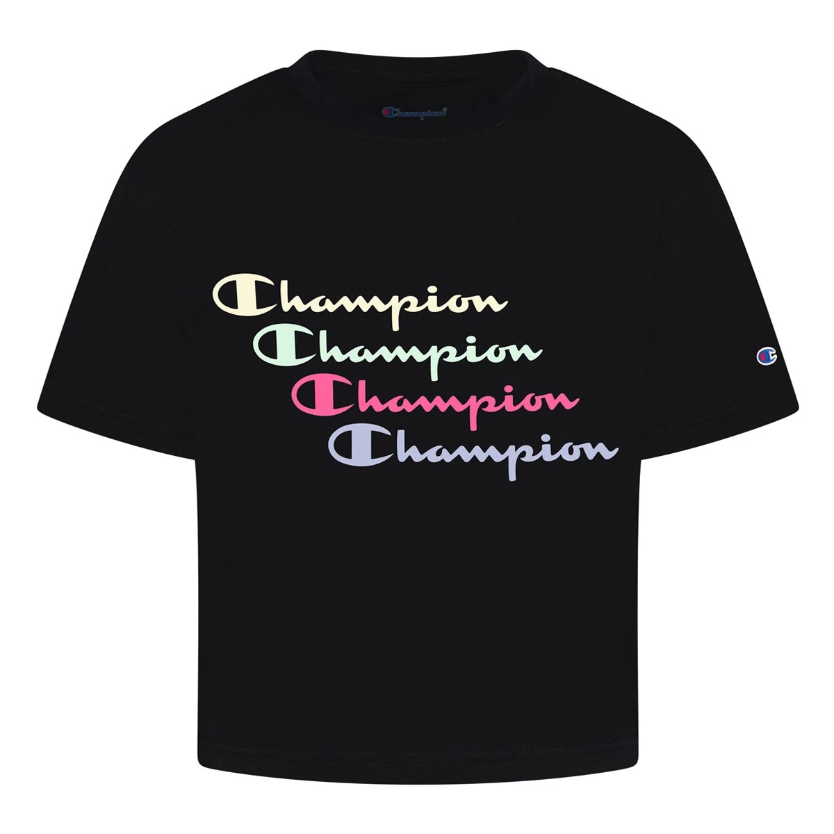 Girls' Champion Stair Stack Script Boxy T-Shirt Black 3 Girls' Champion Stair Stack Script Boxy T-Shirt Black