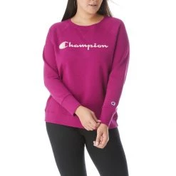 Women's Champion Plus Powerblend Fleece Script Logo Crewneck Sweatshirt Poppy Orange -Champion Sales unnamed file 807
