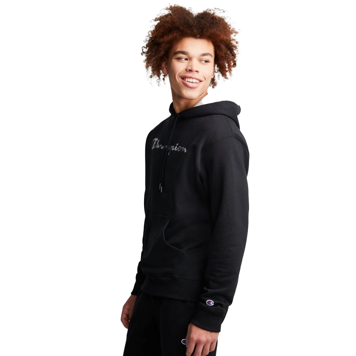 Men's Champion Powerblend Script Wave Pattern Graphic Hoodie Black 7 Men's Champion Powerblend Script Wave Pattern Graphic Hoodie Black - Image 5