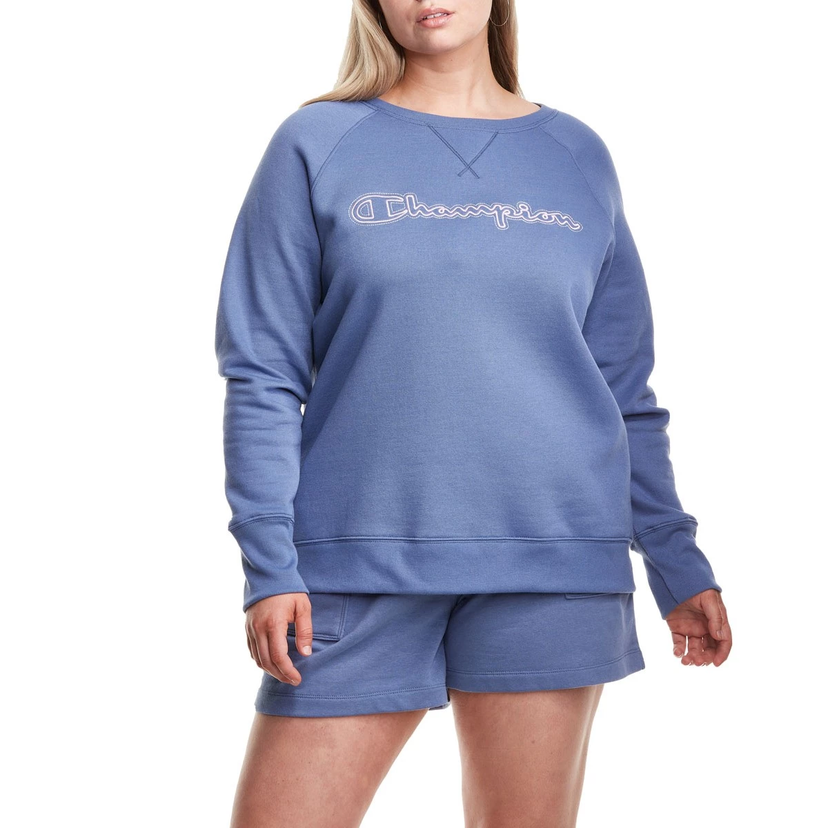 Women's Champion Plus Powerblend® Embroidered Graphic Classic Crew Seven Seas Blue 3 Women's Champion Plus Powerblend® Embroidered Graphic Classic Crew Seven Seas Blue