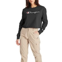 Women's Champion Boyfriend Long Sleeve Cropped Graphic Tee Gold Buttercup