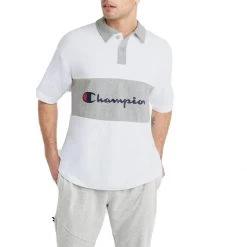 Men's Champion Middleweight Script Logo Rugby Polo White Oxford Grey -Champion Sales unnamed file 889