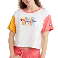 Women's Champion Cropped Sorbet Graphic T-Shirt White/pinky Peach