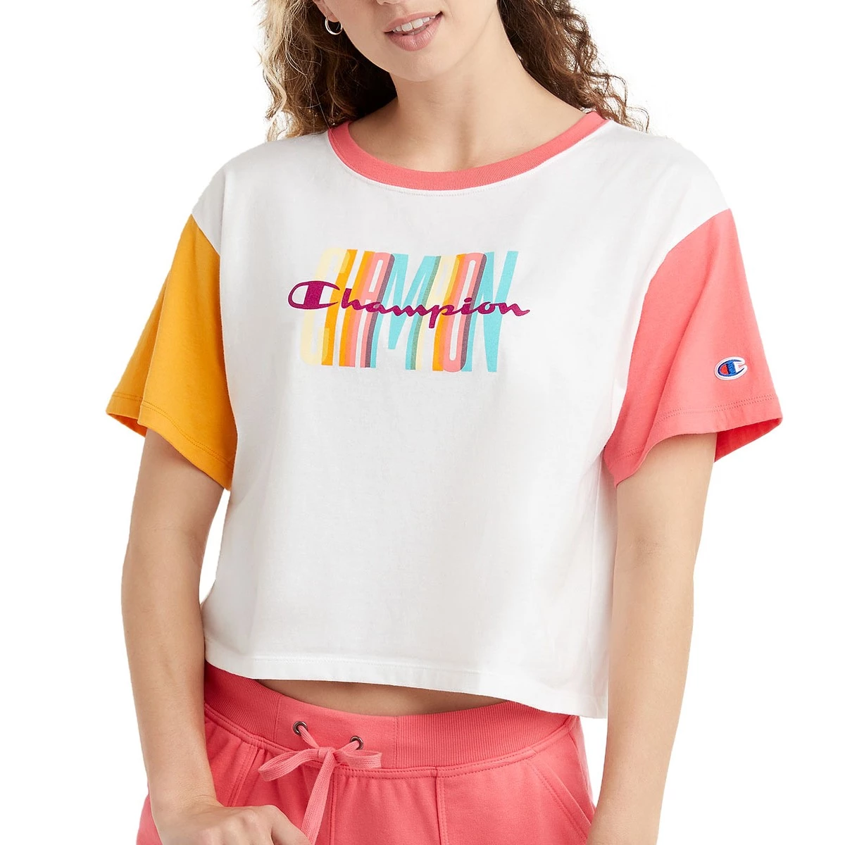 Women's Champion Cropped Sorbet Graphic T-Shirt White/pinky Peach 3 Women's Champion Cropped Sorbet Graphic T-Shirt White/pinky Peach