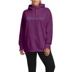 Women's Champion Plus Powerblend Classic Embroidered Graphic Hoodie Dark Berry Purple