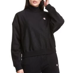 Women's Champion Reverse Weave Mock Neck Cropped Sweatshirt Black -Champion Sales unnamed file 935