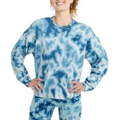 Women's Champion Relaxed Fleece Dye Crew Crush Dye Fresh Teal