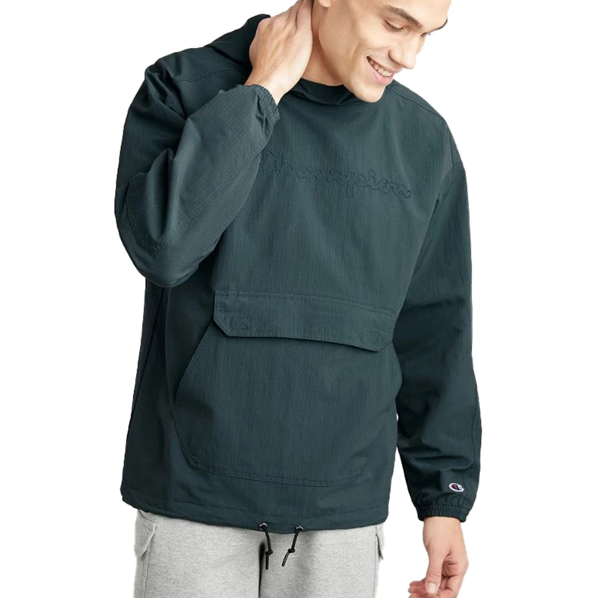Men's Champion Script Dash Ripstop Anorak Lakeside Green 3 Men's Champion Script Dash Ripstop Anorak Lakeside Green