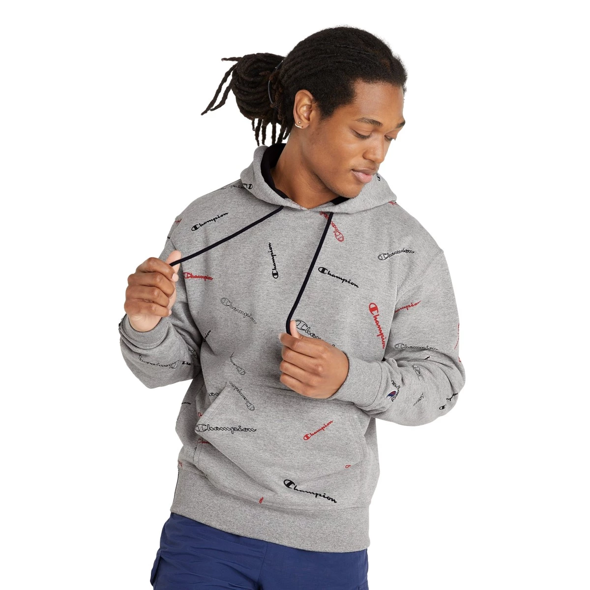 Men's Champion All Over Print Powerblend Hoodie Champion Grid Oxford Grey 3 Men's Champion All Over Print Powerblend Hoodie Champion Grid Oxford Grey