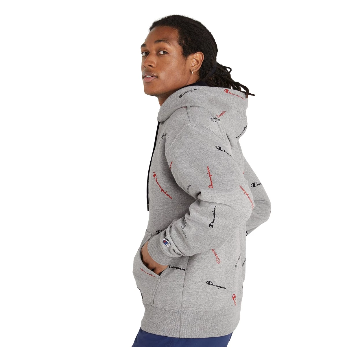 Men's Champion All Over Print Powerblend Hoodie Champion Grid Oxford Grey 4 Men's Champion All Over Print Powerblend Hoodie Champion Grid Oxford Grey - Image 2