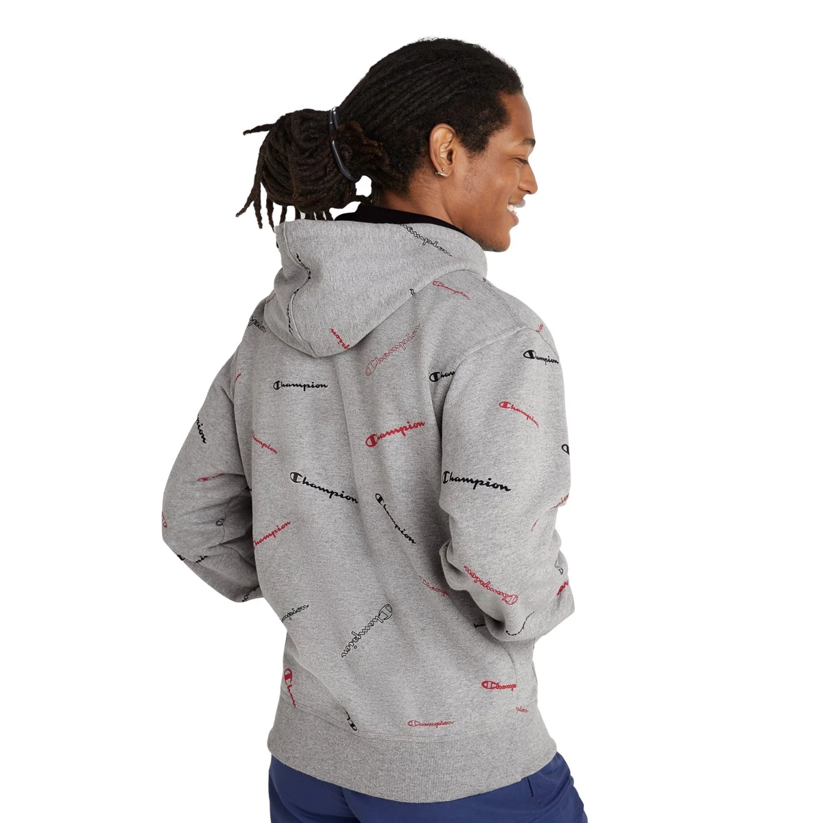 Men's Champion All Over Print Powerblend Hoodie Champion Grid Oxford Grey 5 Men's Champion All Over Print Powerblend Hoodie Champion Grid Oxford Grey - Image 3